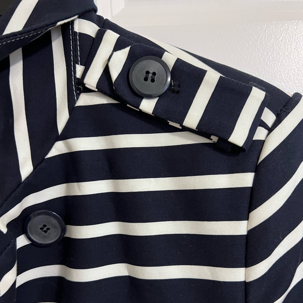 The Limited raincoat navy white striped trench medium lined nautical - Picture 6 of 12